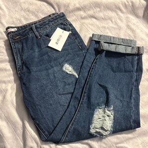 JustFab Dark Blue distressed Boyfriend Jeans
